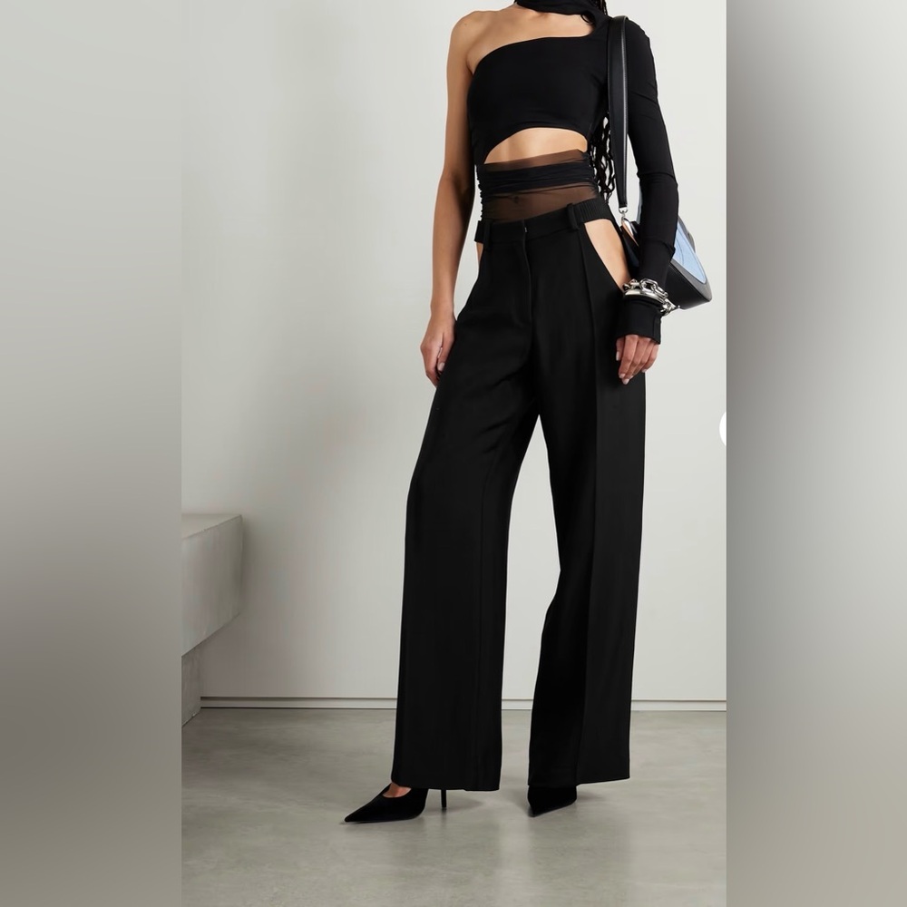 MUGLER Cut Out Black Twill Trouser Designer Pants New w/o Tags Sz FR 36 US 4/6/S
